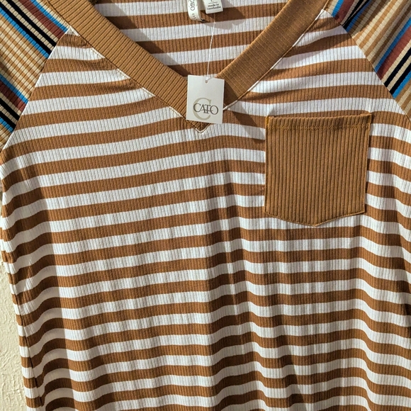 NWT Ladies Cato Warm Sand Striped Blouse Large - Picture 2 of 4